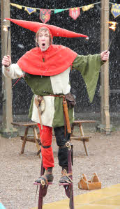 jester on stilts in snow....