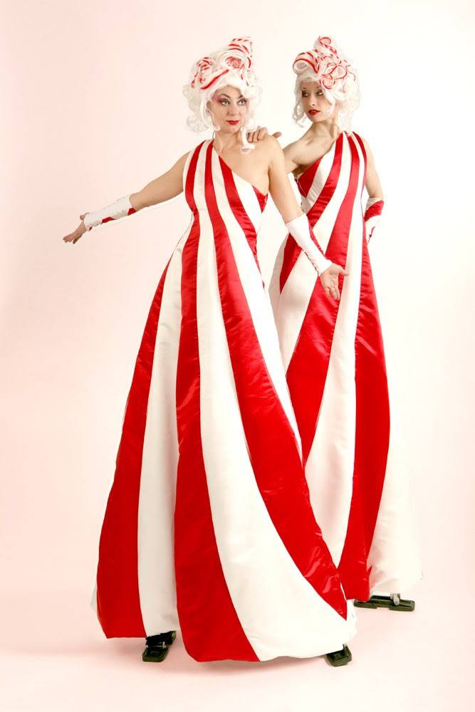Christmas candy cane stiltwalkers